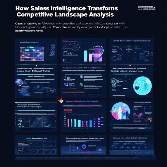 Create an image with a black background which depicts the following How Sales Intelligence Transforms Competitive Landscape Analysis-1