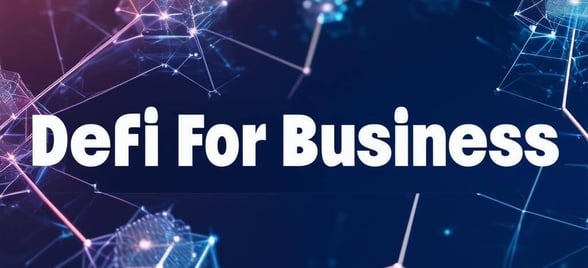 Depict Blockchain in an image with the following words placed in the centre and spelt correctly using the Calibri format Defi For Businesses-1