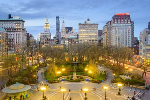 New York City, USA cityscape at Union Square in Manhattan.